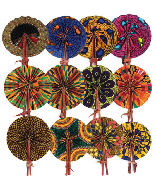 Set Of 12 African Folding Fans