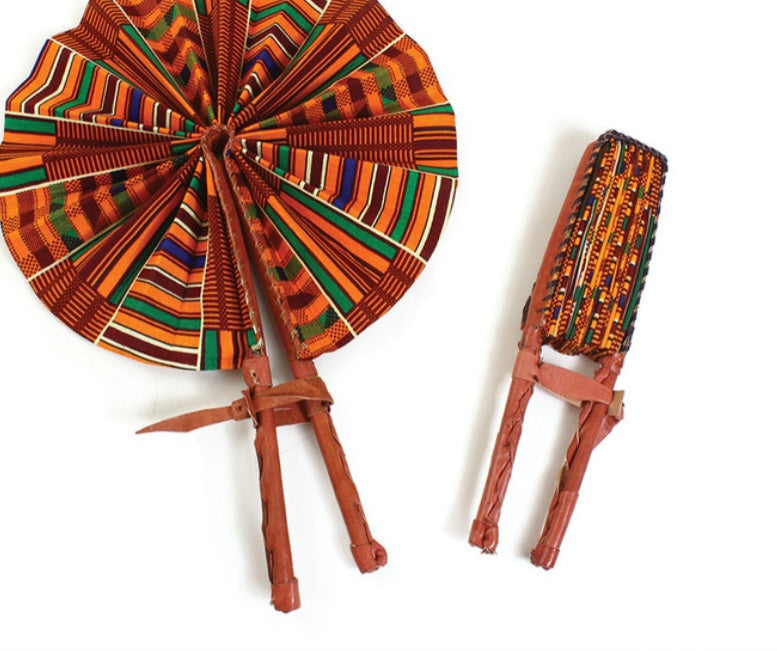 African Kente #1 Leather Folding Fan